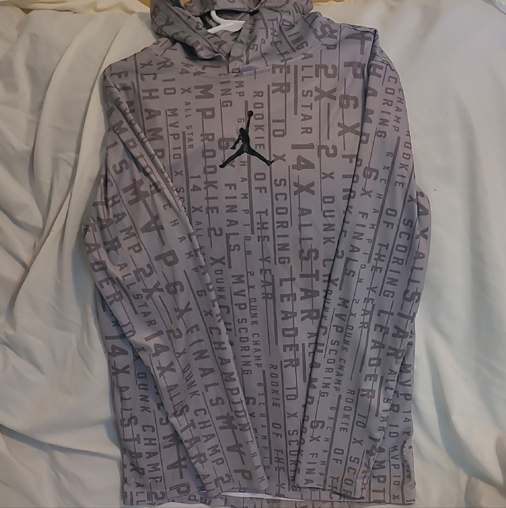 Gray Hoodie with Text and Logo